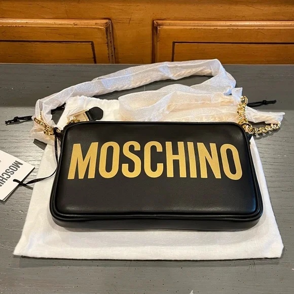 NWT Moschino Logo-print Zipped Chain Shoulder Bag - Picture 12 of 15